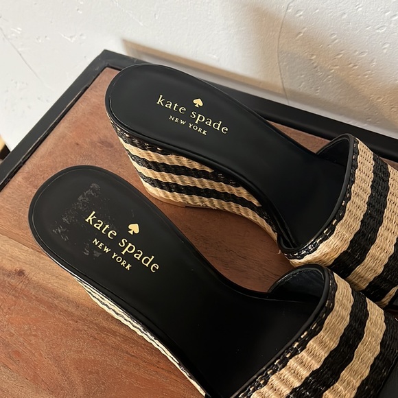 KATE SPADE Linda Wedges Tan And Black Raffia - Picture 6 of 12